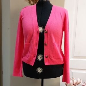 Nwt Medium Brodie Cashmere Women's Pink V-Neck Sweater